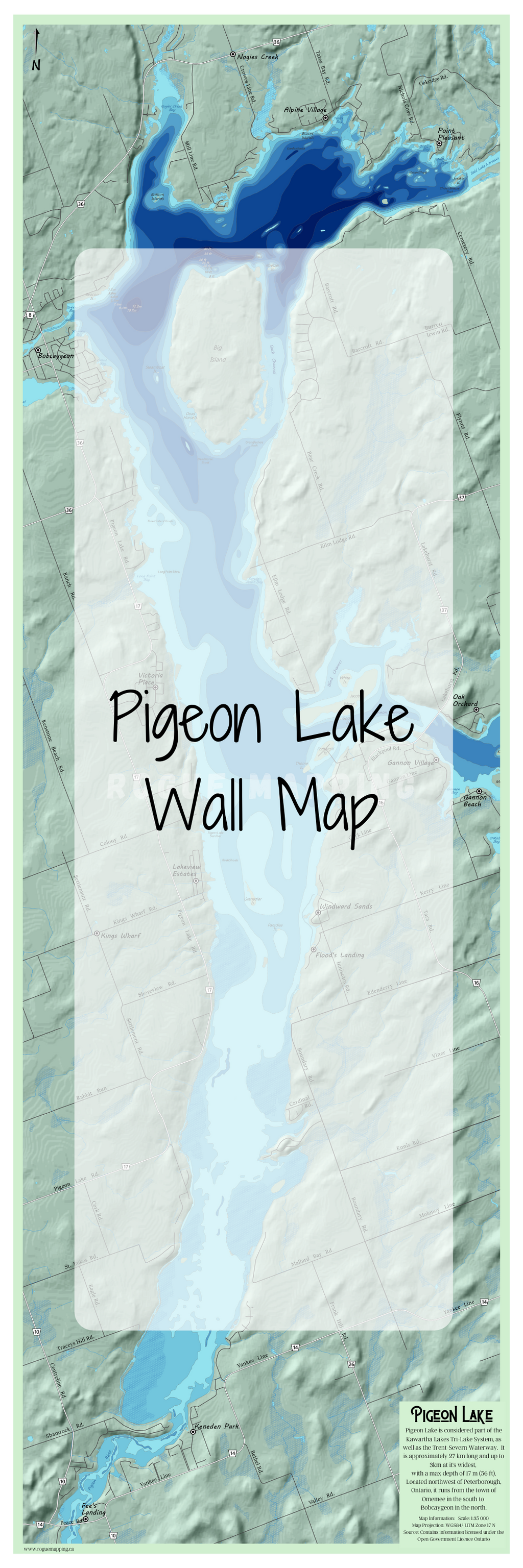 Pigeon Lake Wall Map